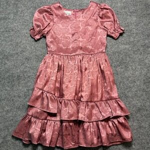 PIPPA & JULIE Girls Pink Rose Jacquard Tiered Ruffle Party Dress Size 10